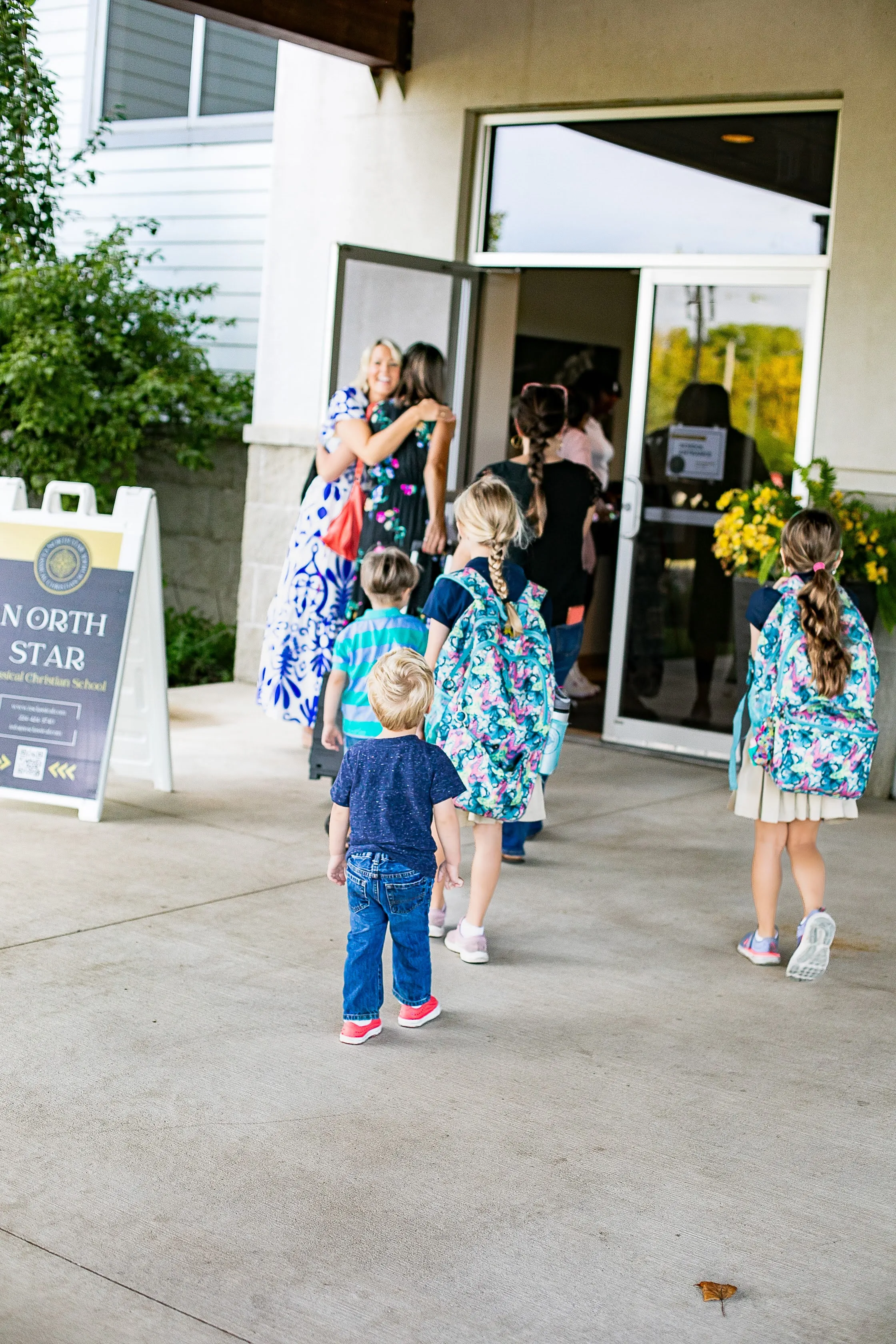 Families arriving at North Star on the first day of school